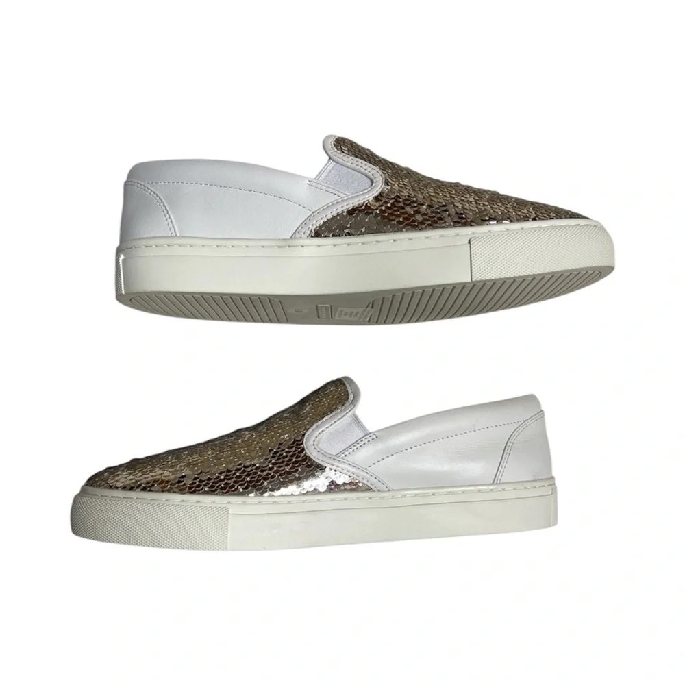Tory Burch Carter Gold Sequin and Leather Slip On Sneaker Size 8.5